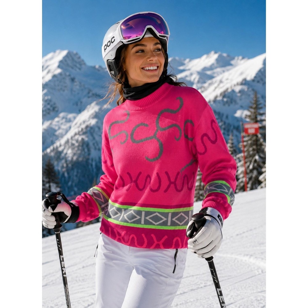 Vintage‎ SUMMIT COUNTY Sporty Wool Blend Crew Neck Sweater Pink Colorful Medium